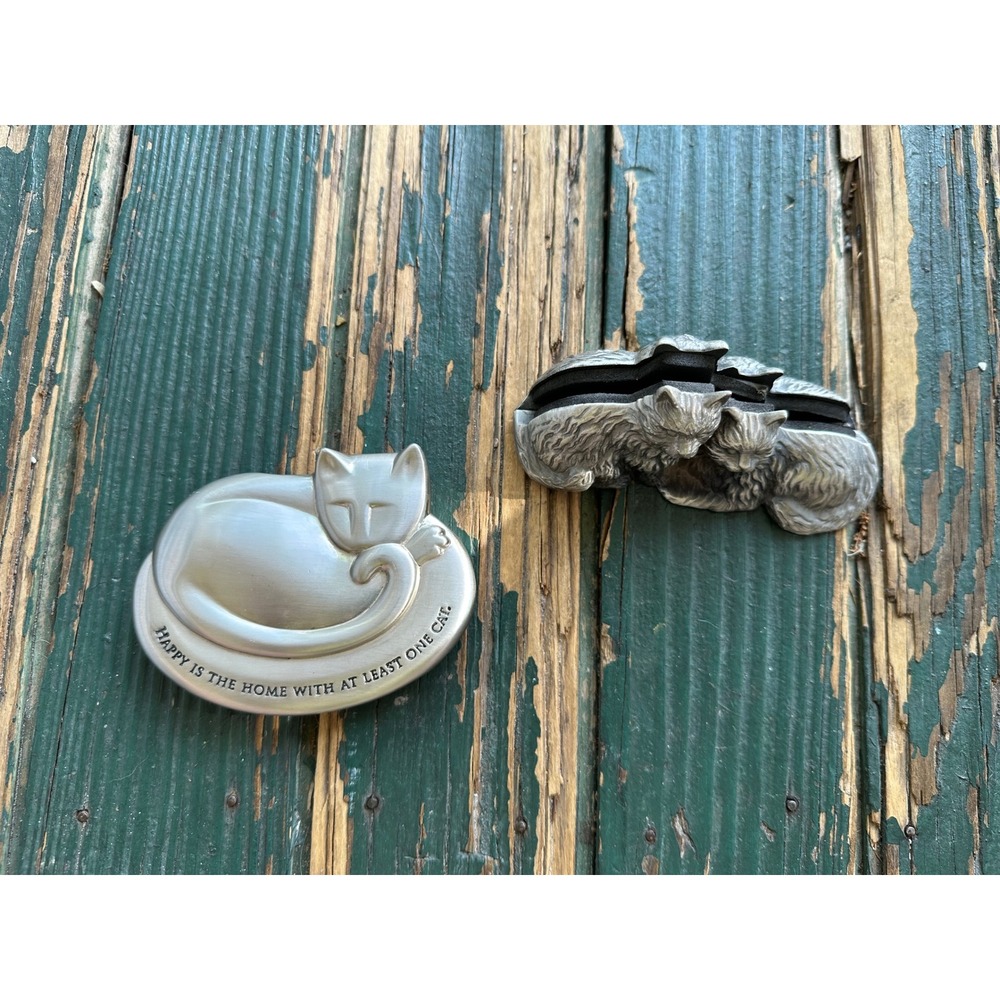 Sacchi Cat Paperweight‎ and Pewter Style Cat Letter Holder Desk Set Silver Tone